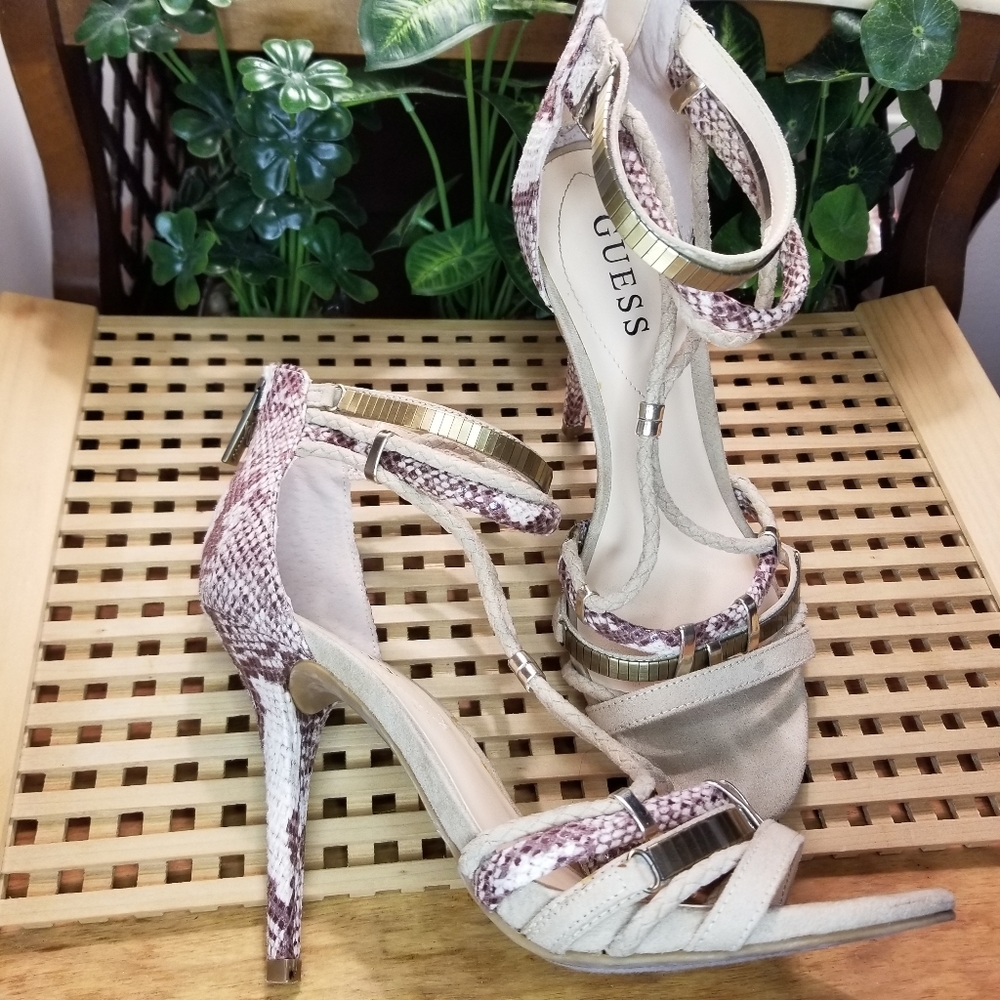 GUESS Snakeskin neutral beige stilettos Size 7